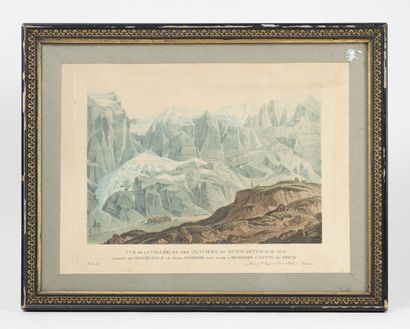  Trois gravures colorées : 
- Vue de la vallée, et des glaciers, su Schwartzwald...