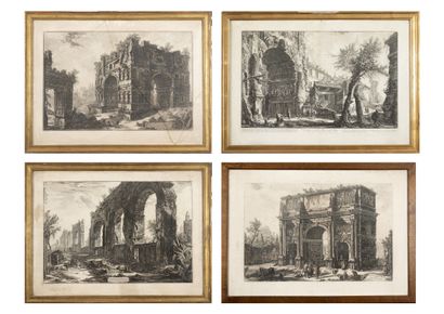D'après Giovanni Battista PIRANESI (1720 - 1778) Set of 4 etchings on paper showing...