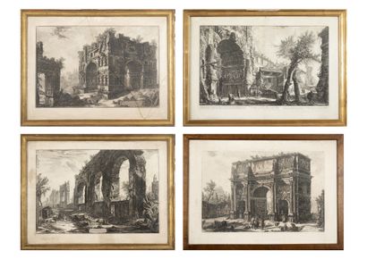 D'après Giovanni Battista PIRANESI (1720 - 1778) Ensemble de 4 eaux-fortes sur papier...