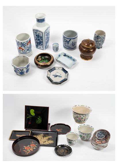 CHINE ou EUROPE, XXème siècle MANNETTE 

- Lot of pieces of form in porcelain, earthenware...