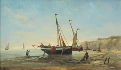 MALLION (XXème siècle) Fishing boats at low tide -The return of the fishermen.

Two...