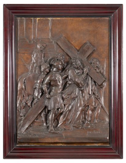 FRANCE, fin du XIXème ou début du XXème siècles Jesus carrying his cross, helped...
