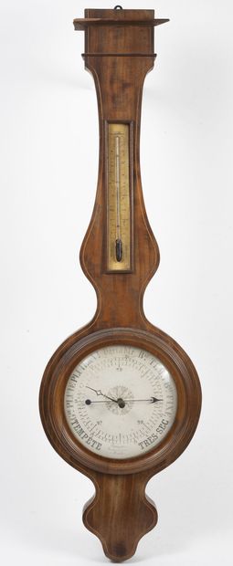 FRANCE, vers 1880-1900 Deux baromètres-thermomètres violonés en bois brun verni,...