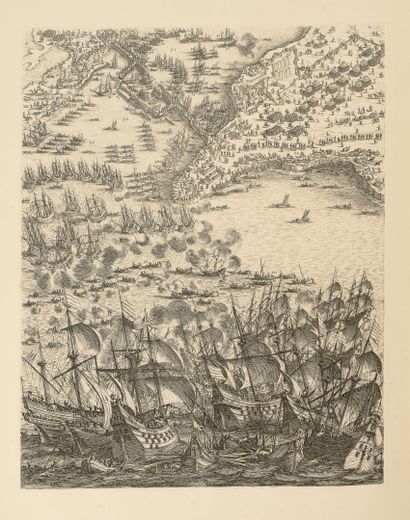 D'après Jacques CALLOT (1592-1635) Le Siège de la Rochelle. 
Petite planches titre...