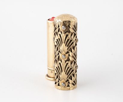 Lipstick case in yellow gold (750) and platinum...