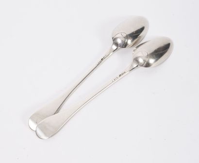 BORDEAUX, seconde moitié du XVIIIème siècle Pair of silver ragout spoons (950), uniplat...