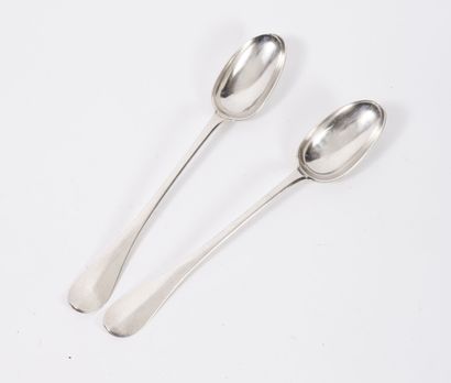 BORDEAUX, seconde moitié du XVIIIème siècle Pair of silver ragout spoons (950), uniplat...