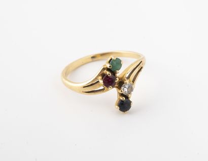 Small yellow gold ring (750) set with a brilliant-cut...