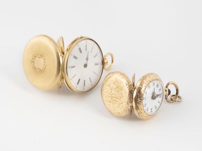 Set of two yellow gold (750) neck watches....
