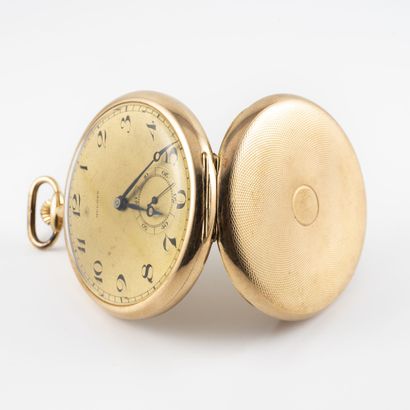 MULDER Yellow gold pocket watch (585).

Dial with gilt background, signed, hour markers...