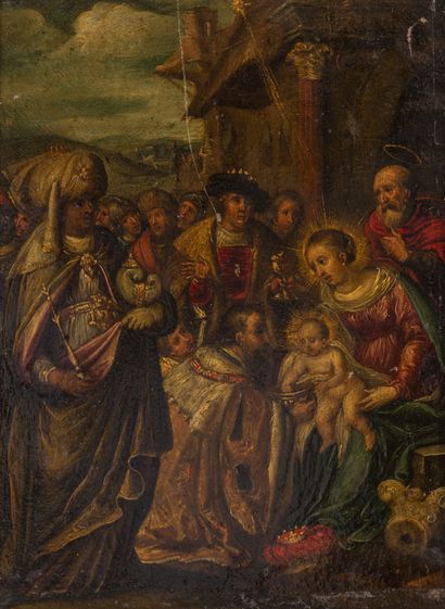 Ecole flamande du milieu XVIIème siècle The adoration of the Magi. 

Oil on copper...