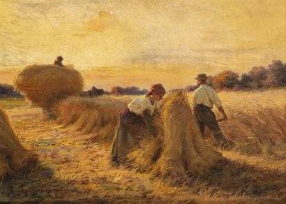 Ernest CHATEIGNON (1863-c.1910) La moisson.

Huile sur toile.

Signée en bas à gauche.

32...