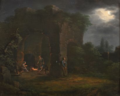 École de la fin du XVIIIème siècle Encampment in ruins.

Oil on oak panel, one plate.

Not...