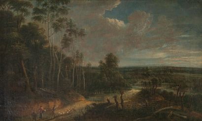 Lucas VAN UDEN (1595-1672) Paysage avec villageoise, enfant, berger et ses bêtes...