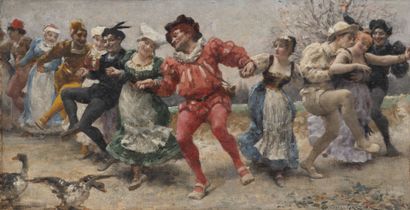 Jules GARNIER (1847-1889) Scène de fête costumée : La Sarabande. 

Huile sur panneau....