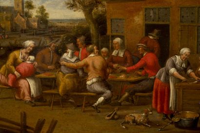 Cornelisz DROOGSLOOT (Utrecht, 1640-Après 1673) Le repas des villageois 
Huile sur...