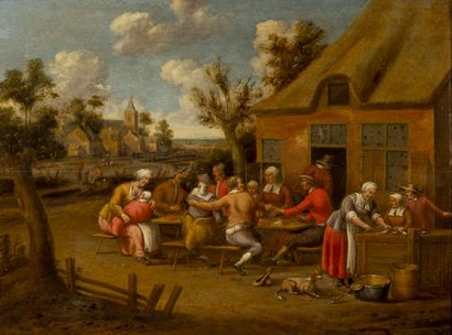 Cornelisz DROOGSLOOT (Utrecht, 1640-Après 1673) Le repas des villageois 
Huile sur...