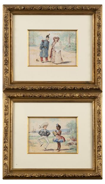 Albert GUILLAUME (1873-1942) Suite of four gouache watercolors:

- Young Russian...