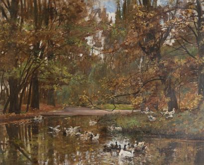 Auguste DURST (1842-1930) La mare aux canards dans le bois de Vincennes.

Huile sur...