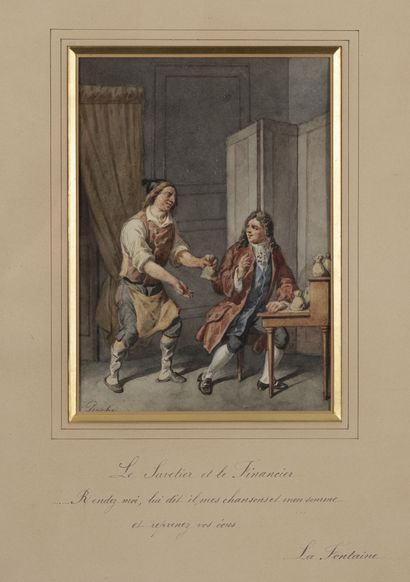École française du XIXème siècle "Danse espagnole" - "Le Savetier et le Financier...