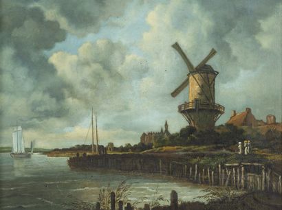 D'après Jacob van RUISDAEL (1628/29-1782) Le moulin de WIjk de Duurstede.

Huile...