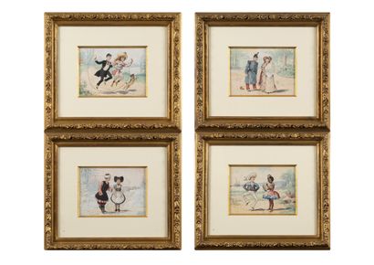 Albert GUILLAUME (1873-1942) Suite of four gouache watercolors:

- Young Russian...