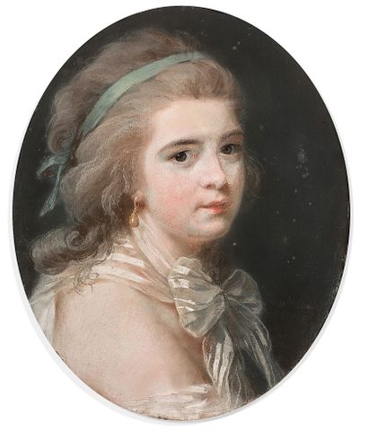 Attribué à Elisabeth VIGEE LEBRUN (Paris 1755-1842) Portrait de jeune femme au ruban...