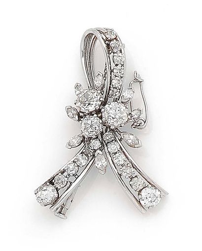 null Pretty ribbon bow brooch in white gold (750) and platinum (950) entirely set...