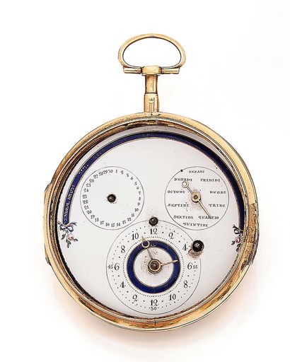 Yellow gold (750) pocket watch with cockerel.
White...