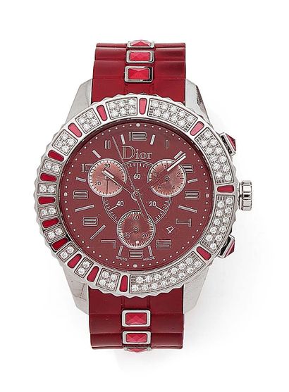 DIOR, Christal Beautiful lady's chronograph bracelet watch.
Round steel case.
Rotating...