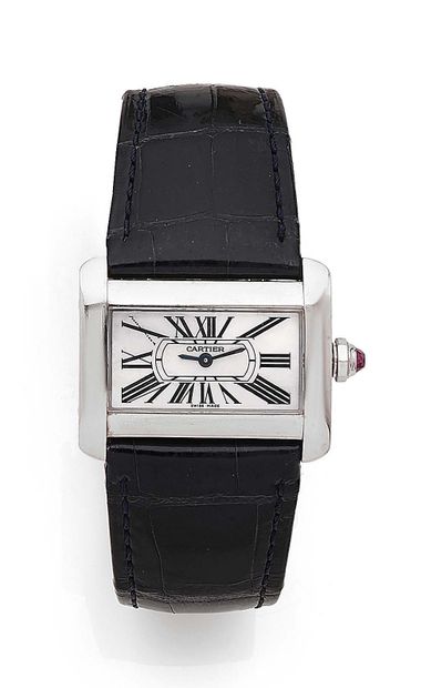 CARTIER Tank Divan Beautiful lady's wristwatch.
Rectangular steel case.
Dial with...