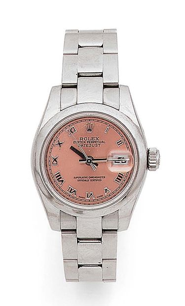 ROLEX “LADY OYSTER PERPETUAL DATEJUST”
Montre bracelet de dame en acier, cadran cuivré...