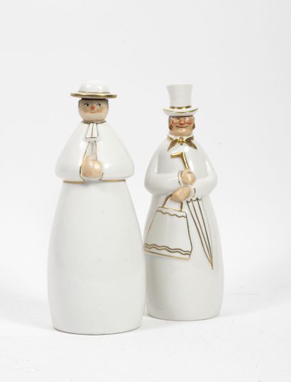 ROBJ Paris Lot of two liquor bottles.

In white and polychrome porcelain with golden...