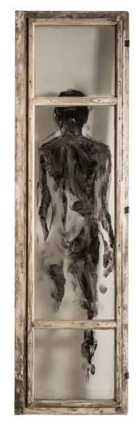BORONDO (né en 1989) Untitled, 2014
Acrylic on wood and glass door signed upper right
222...