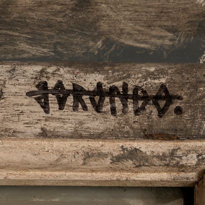 BORONDO (né en 1989) Sans titre, 2014
Acrylique sur porte en bois et verre signée...