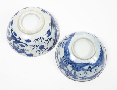 CHINE pour le VIETNAM - XIXème siècle Two large porcelain bowls decorated in blue...