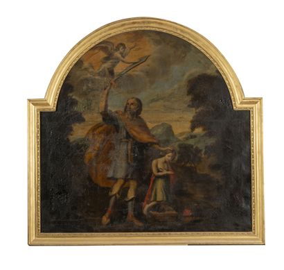 ECOLE FRANCAISE DU XVIIème SIECLE The sacrifice of Isaac.

Oil on canvas, the upper...