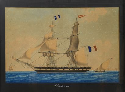 Joseph Honoré Maxime PELLEGRIN (1793-1869) Le deux mats l'Étoile devant le port de...