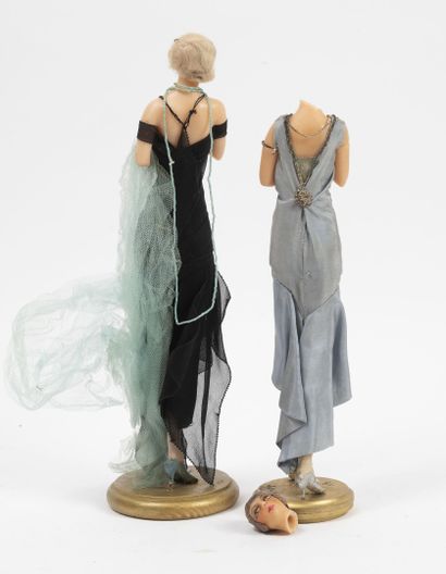 LAFITTE DESIRAT 1930 Lot of two mannequin dolls face and arms in wax:

-Elegant in...