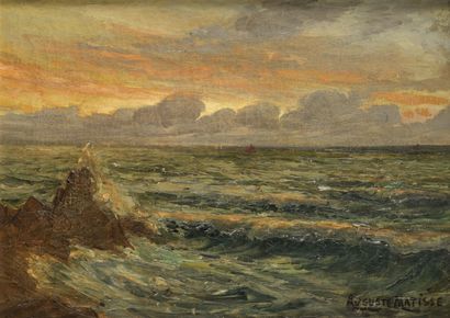 Auguste MATISSE (1866-1931) Paysage de mer au soleil couchant.

Huile sur toile....