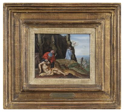 Symonsz Jacob PYNAS (Amsterdam 1585-Delft 1648) The Good Samaritan.

Oil on panel.

Monogrammed...