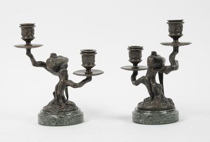 D'après Antoine-Louis BARYE (1795-1875) Pair of candelabras with two arms of lights...