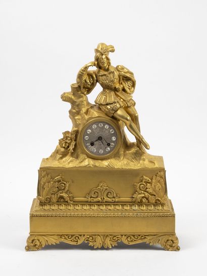 Romantic period clock in bronze and gilt...