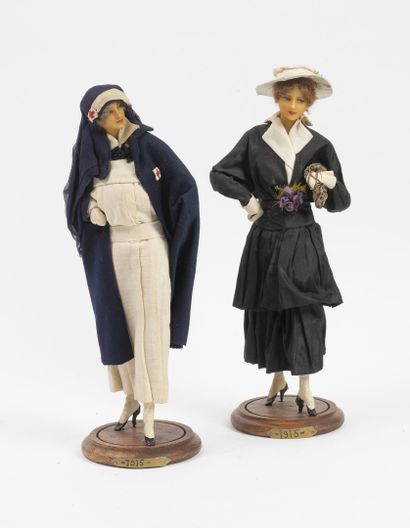 LAFITTE DESIRAT 1915 Set of two wax face mannequins:

- Nurse, white cotton outfit...