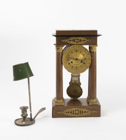 Portico clock in mahogany veneer and gilt...