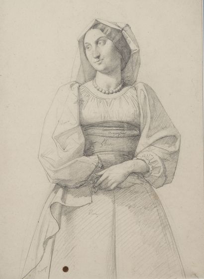 Raymond BALZE (1818-1909) Portrait de femme napolitaine. 

Etude au crayon avec annotation...