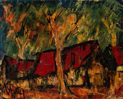 Henry Maurice D'ANTY (1910-1998) Maisons aux toits rouges.
Huile sur toile.
Signée...