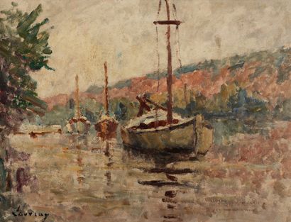 Abel LAUVRAY (1870-1950) Bateaux sur la Seine.
Huile sur carton.
Signé en bas à gauche.
50...