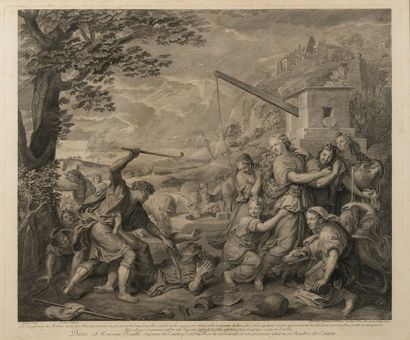 D'après Charles LE BRUN (1619-1690) Moïse défend les filles de Jéthro.
Eau-forte...