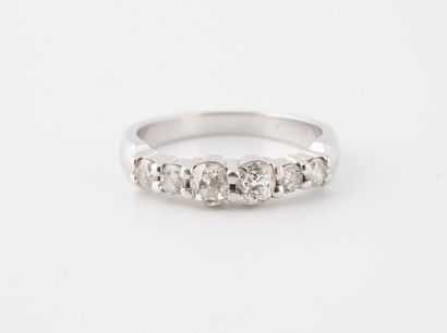null American half wedding band in white gold (750) set with two old-cut diamonds...